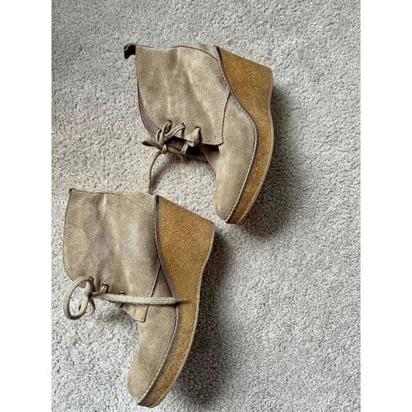 Serafini Etoile Shoes Italian Suede Wedge lace booties color Tan beige size 9 - Picture 5 of 11